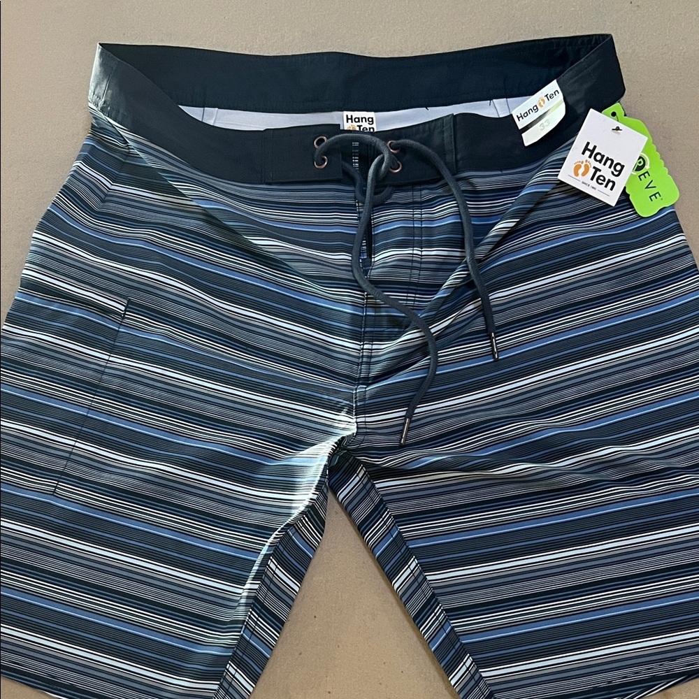 Hang Ten Men's Navy and White Striped Board Shorts